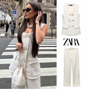 Zara BLOGGER'S FAVE! 2 Piece Textured Metallic Thread Pants / Vest Set